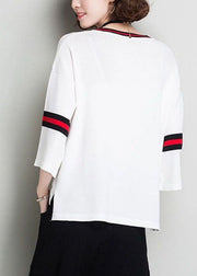 Fashion White V Neck Oversized Knit Tops Bracelet Sleeve