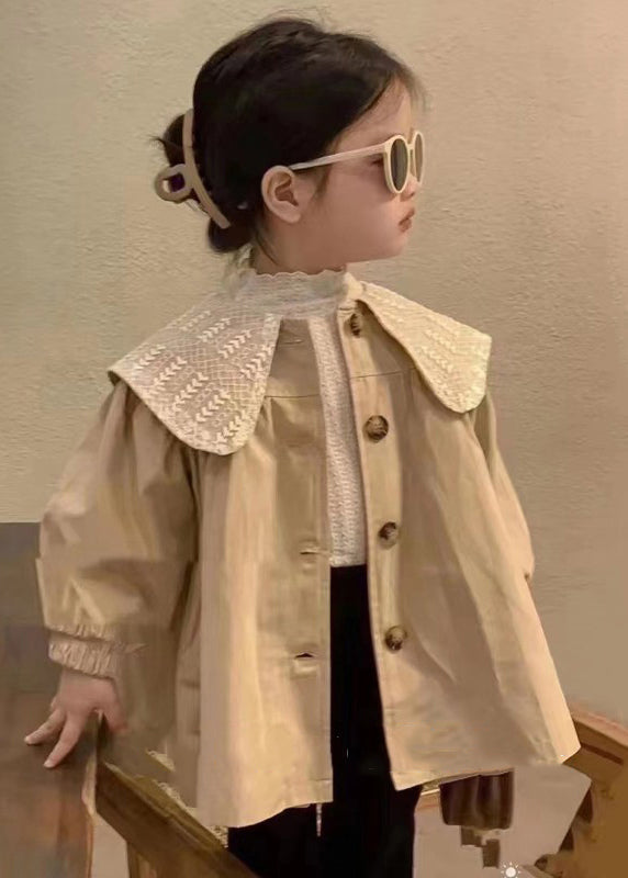 Fashion Yellow Bow Button Cotton Girls Trench Outwear Spring