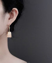 Fashion Yellow Copper Alloy Square Crystal Drop Earrings