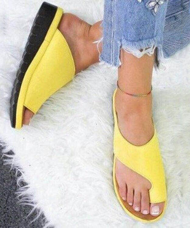 Fashion Yellow Faux Leather Splicing Peep Toe Slide Sandals