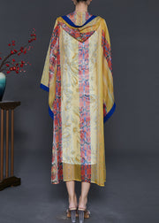 Fashion Yellow Hooded Print Chiffon UPF 50+ Cardigan Summer