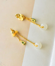 Fashion Yellow Overgild Jade Agate Auspicious Clouds Drop Earrings