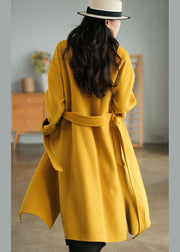 Fashion Yellow Oversized Pockets Woolen Coats Winter