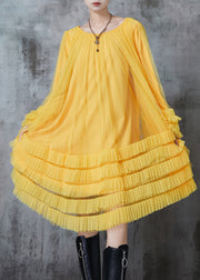 Fashion Yellow Oversized Ruffled Tulle Maxi Dresses Spring