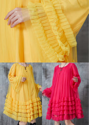 Fashion Yellow Oversized Ruffled Tulle Maxi Dresses Spring