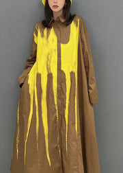 Fashion Yellow Oversized Tie Dye Cotton Holiday Dress Fall