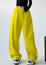 Fashion Yellow Patchwork Elastic Waist Warm Fleece Straight Pants Spring