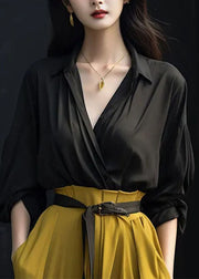 Fashion Yellow Peter Pan Collar Butto Shirt Fall