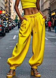 Fashion Yellow Pockets Patchwork Tie Waist Lantern Pants Summer