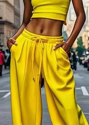 Fashion Yellow Pockets Patchwork Tie Waist Lantern Pants Summer