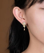 Fashion Yellow Sterlign Silver Inlaid Jade Leaf Drop Earrings