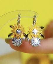 Fashion Yellow Sterling Silver Alloy Zircon Floral Drop Earrings