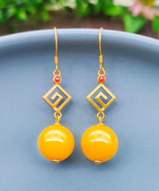 Fashion Yellow Sterling Silver Overgild Beeswax Agate Drop Earrings