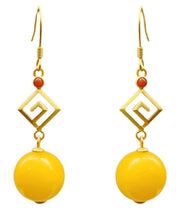 Fashion Yellow Sterling Silver Overgild Beeswax Agate Drop Earrings