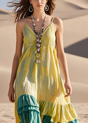 Fashion Yellow Tie Dye Patchwork Cotton Sundress Summer