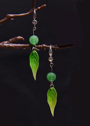 Fashion Zircon Green Leaf Acrylic Drop Earrings