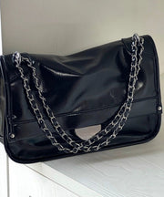 Fashionable And Versatile Black Faux Leather Chain Shoulder Bag