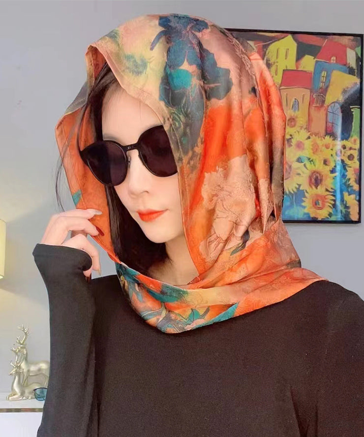 Fashionable And Versatile Green Printed Thin Style Baotou Scarf