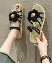 Fashionable Black Floral Roman Slide Sandals Soft Soles
