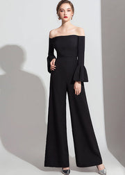 Fashionable Black Off Shoulder Jumpsuit Flare Sleeve