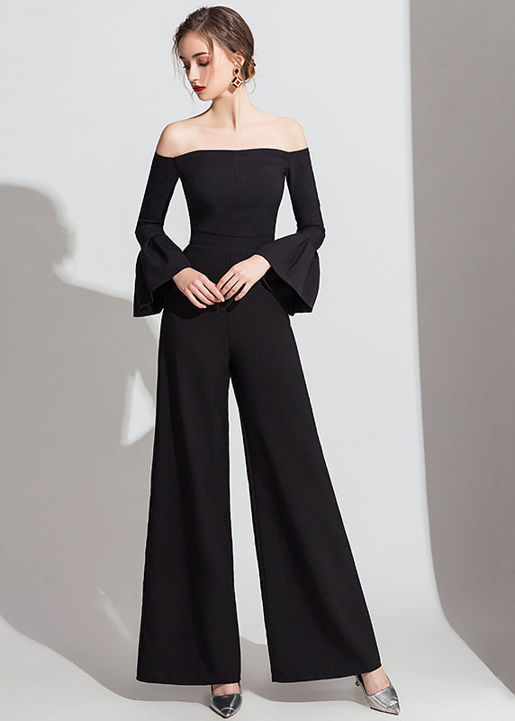 Fashionable Black Off Shoulder Jumpsuit Flare Sleeve