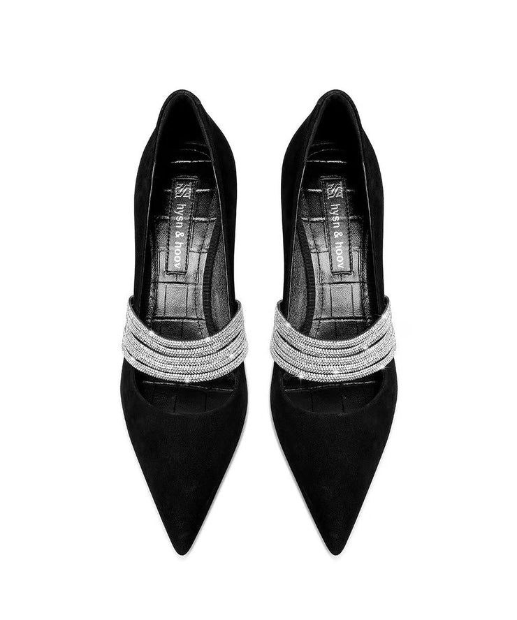 Fashionable Black Zircon Pointed Irregular Heel Sandals