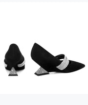 Fashionable Black Zircon Pointed Irregular Heel Sandals