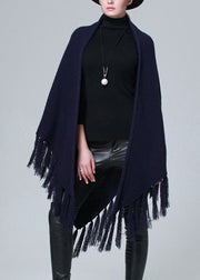 Fashionable Navy Tassel Oversized Shawl Autumn And Winter