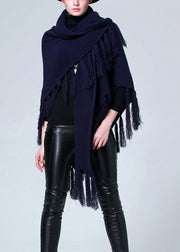 Fashionable Navy Tassel Oversized Shawl Autumn And Winter