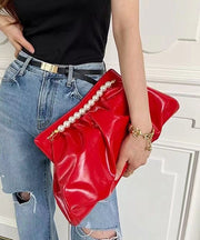 Fashionable Versatile Red Pleated Pearl Handbag