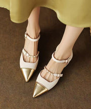 Faux Leather Chain Buckle Strap Sandals French Gold Pointed Toe