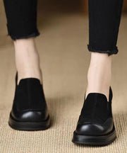 Faux Leather Chunky Chic Splicing Black Loafer Shoes