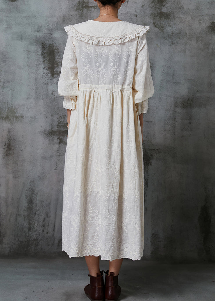 Fine Apricot Peter Pan Collar Embroidered Cotton Dress Spring