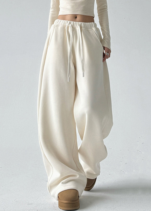 Fine Apricot Pockets Drawstring Thick Wide Leg Pants Spring