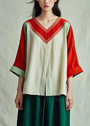 Fine Apricot V Neck Patchwork Shirts Fall