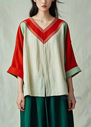 Fine Apricot V Neck Patchwork Shirts Fall