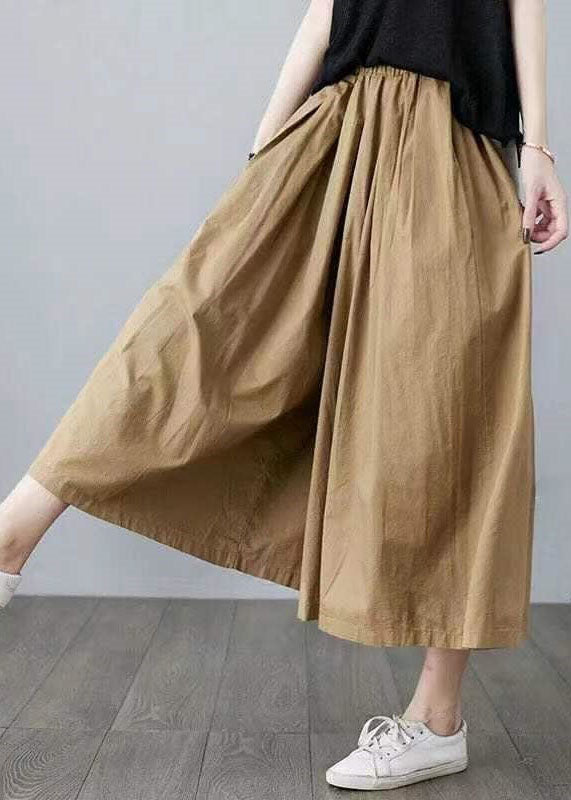 Fine Army Green Pockets Wrinkled Patchwork Linen Pants Skirt Summer