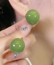 Fine Avocado Green Alloy Gem Stone Round Stud Earrings