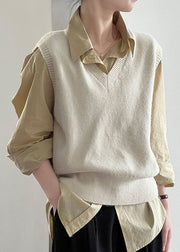 Fine Beige Cozy Cotton Knit Waistcoat Sleeveless