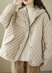 Fine Beige Hooded Drawstring Duck Down Puffer Coat Winter