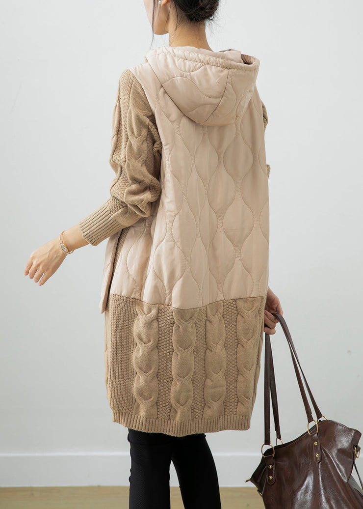 Fine Beige Oversized Patchwork Thick Warm Fleece Sweatshirt Dress Winter