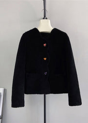 Fine Beige Pockets Heart Button Wool Coats Winter