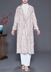 Fine Beige Print Double Breast Cotton Trench Coat Fall