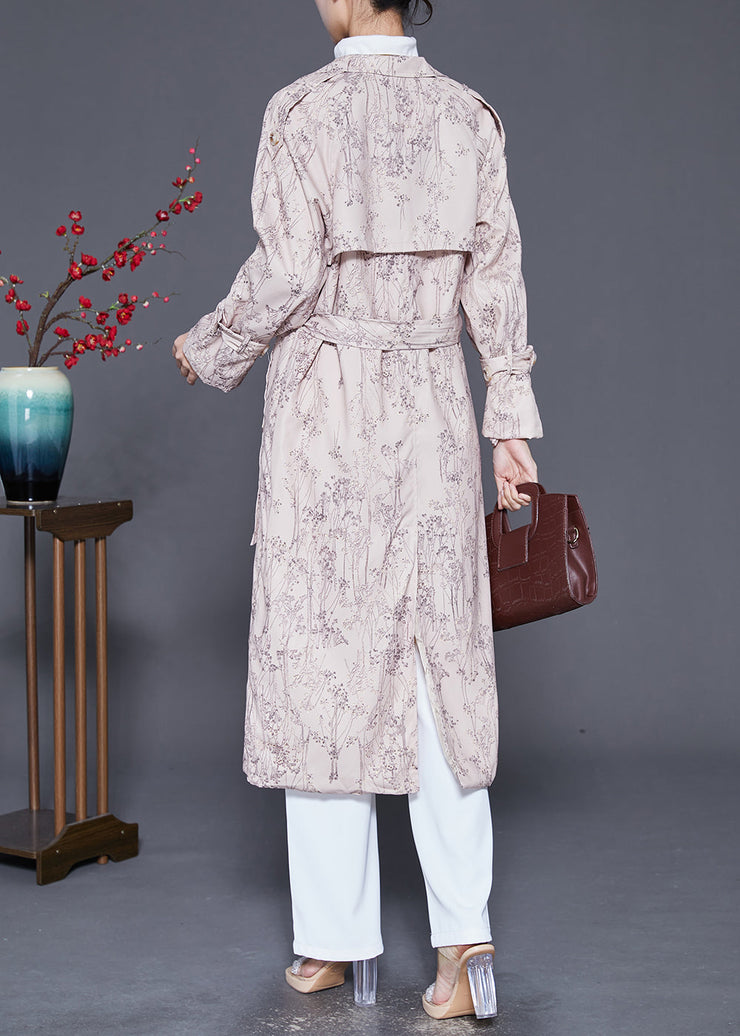 Fine Beige Print Double Breast Cotton Trench Coat Fall