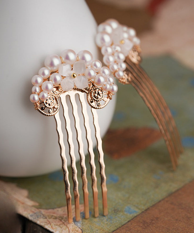 Fine Beige Sterling Silver Alloy Pearl Hairpin