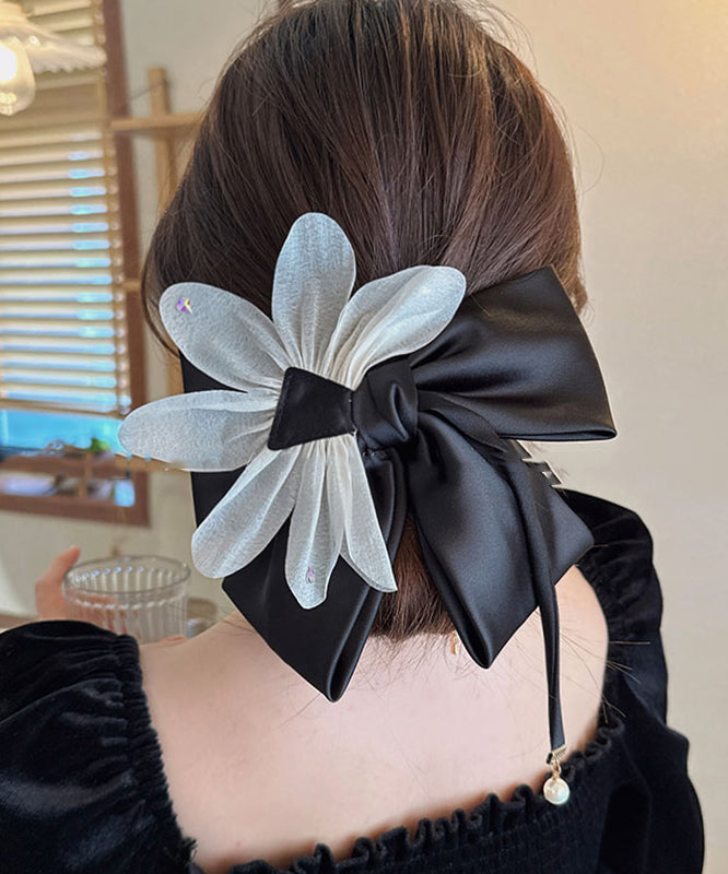 Fine Black Alloy Cloth Tulle Bow Hairpin