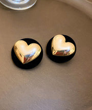 Fine Black Alloy Flocking Heart Stud Earrings