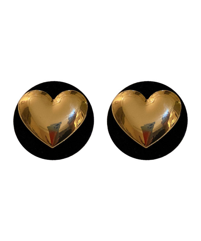 Fine Black Alloy Flocking Heart Stud Earrings