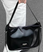 Fine Black Canvas Patchwork Faux Leather Messenger Bag