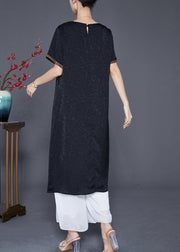 Fine Black Embroidered Hollow Out Silk Long Dresses Summer